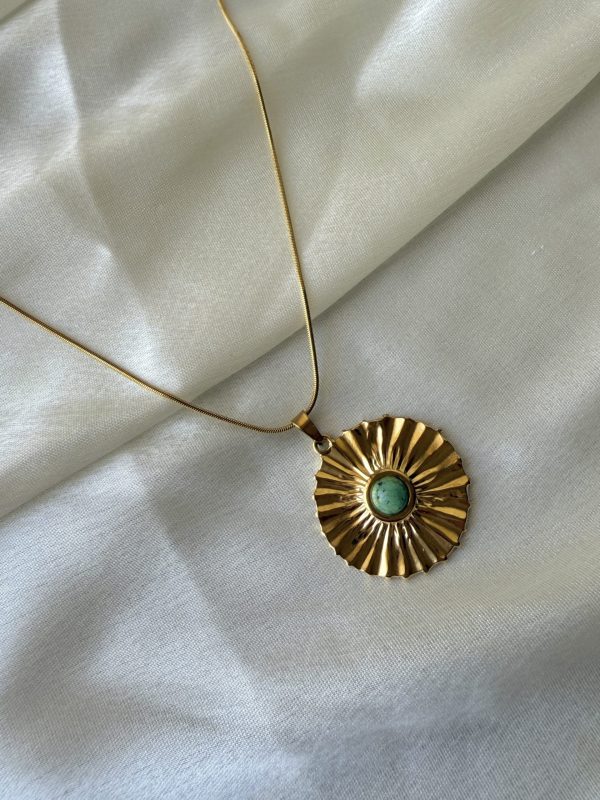 Turquoise Sun Necklace — 18K gold plated necklace by EverAura Jewels