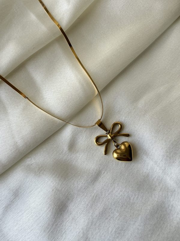 Bow Heart Necklace — 18K gold plated necklace by EverAura Jewels