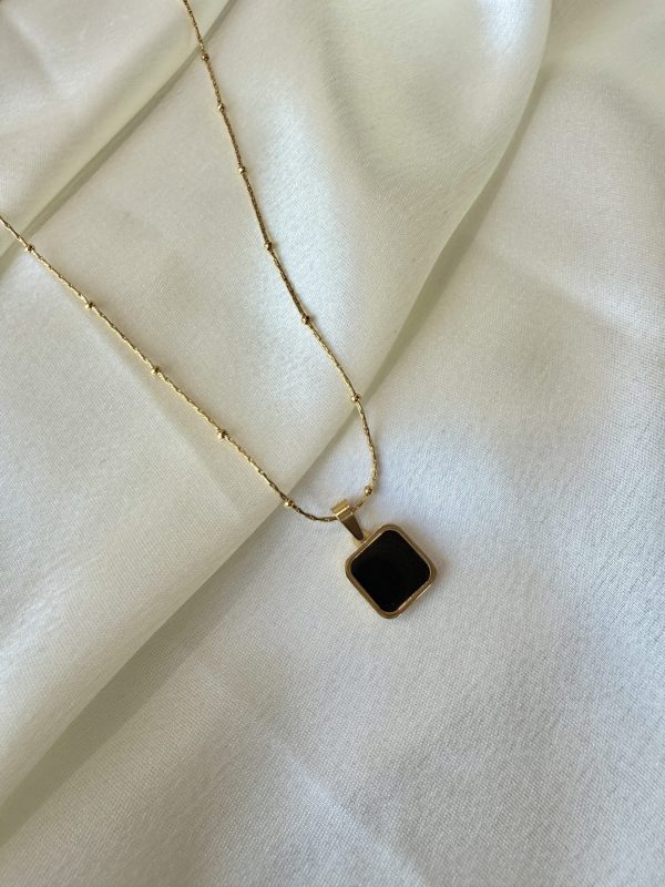 Onyx Square Necklace — 18K gold plated necklace by EverAura Jewels