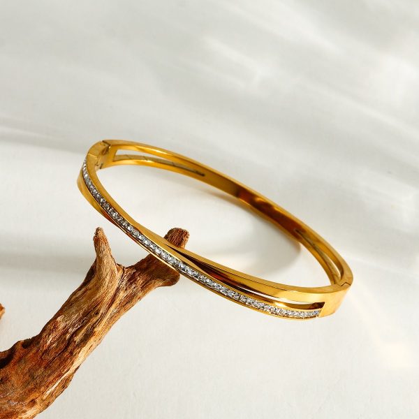 Crystal Edge Bracelet — 18K gold plated kada bracelet by EverAura Jewels